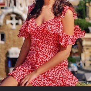 Red Floral Print Mini Dress